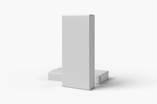 a white square box sitting next to a shelf, photo