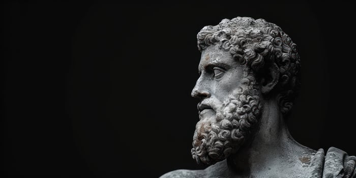 an ancient statue of the greek god juno looking towards his right, photo