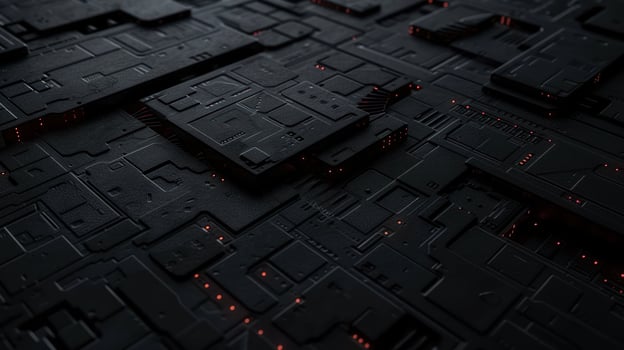 3d dark digital cyber futuristic city with some sort of industrial structure, photo