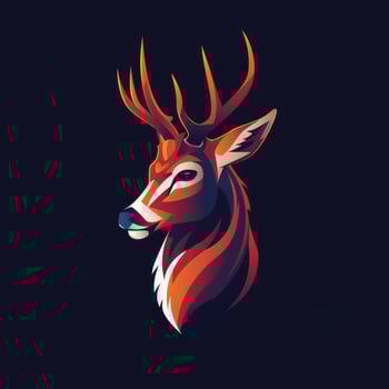 a deer head on black background with orange and blue stripes, photo