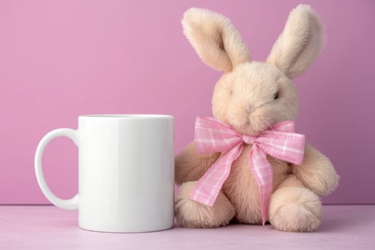 an adorable blonde bunny stuffed into the cup, photo