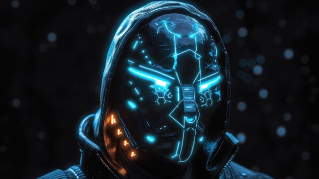 the character is glowing brightly against black background, photo