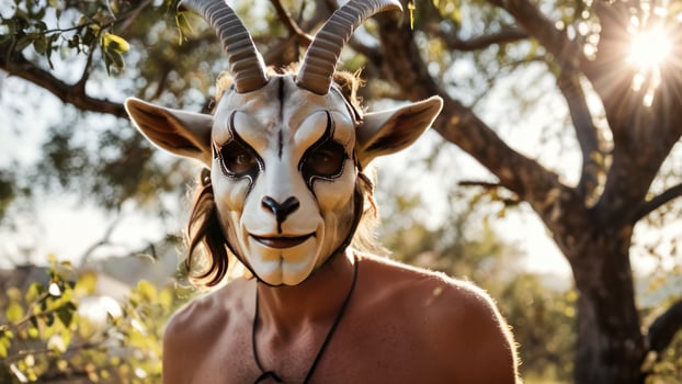 an adult dressed in an animal costume wearing mask, photo