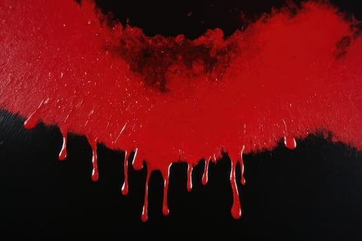 red paint drips down from and around a black heart, photo