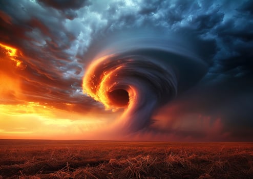 two storm clouds rolling in a large field, photo