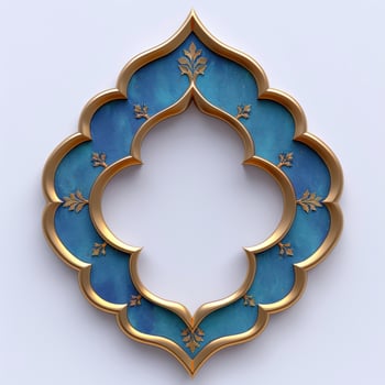 an oriental blue and yellow ornament in the shape of an octagonal medallion, photo