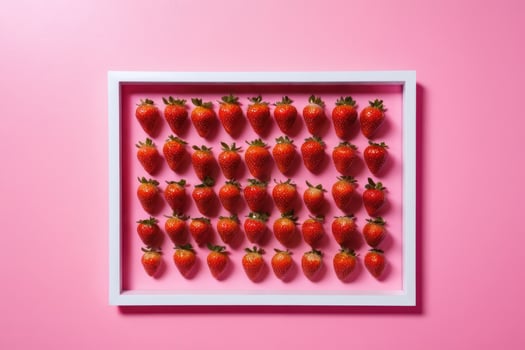 an arrangement of strawberries in an open white frame, photo