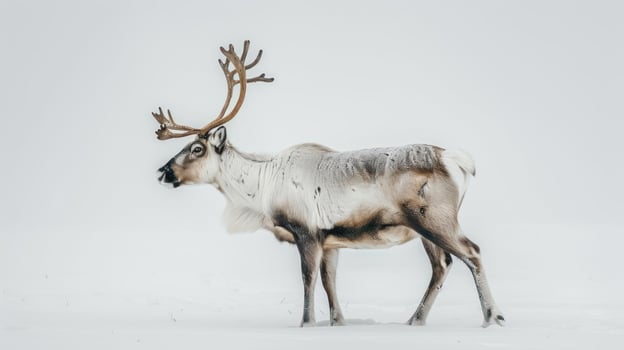 a reindeer standing in the snow with a white background photo
