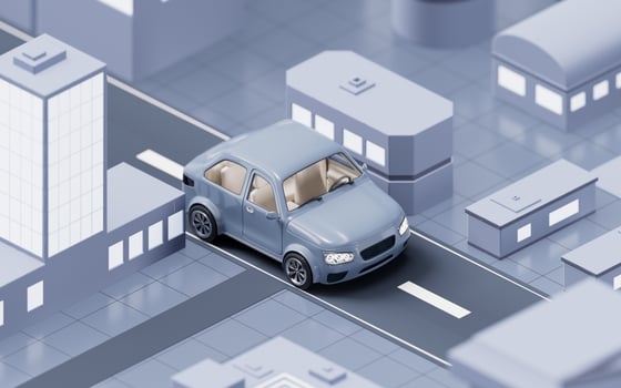 Automobile car driving on the city street, 3d rendering. photo