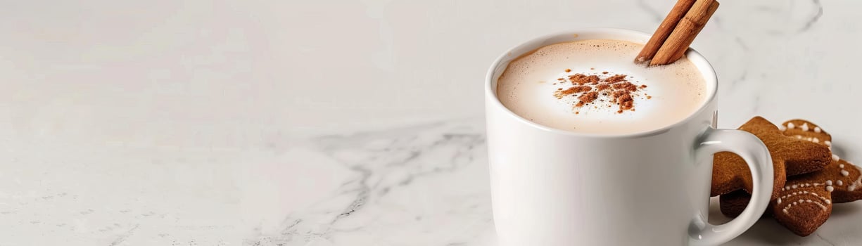 A close-up of a Gingerbread Hot Chocolate in a clear photo
