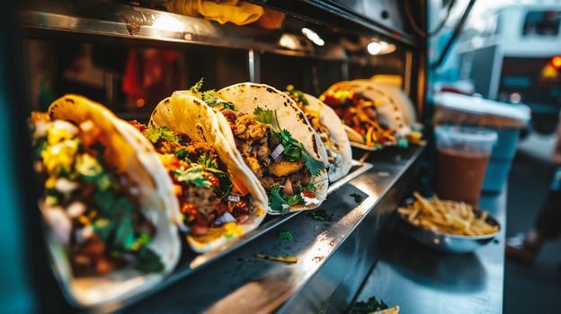 Traditional mexican tacos with meat, vegetables and cheese photo