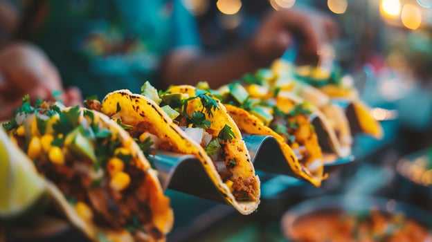 Traditional mexican tacos with meat, vegetables and cheese photo