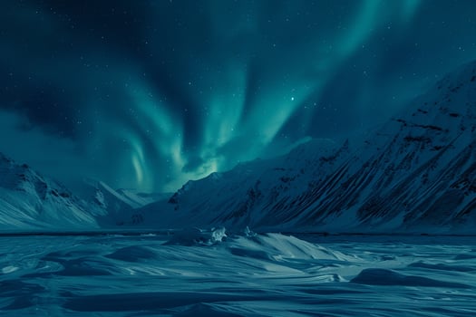 Northern Lights Dancing Over Snowy Mountains. Nature. Background photo