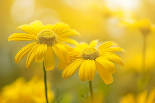 Yellow Chamomile Nature Background with Lush Yellow Chamomile Flowers in a Bright Setting photo