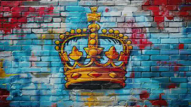 Pop art comic street graffiti with a Crown brick wall. photo