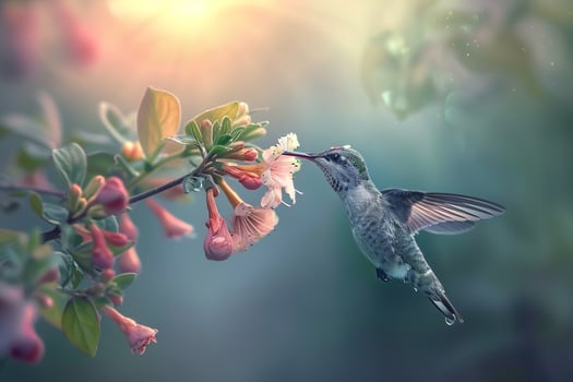 Hummingbird Sipping Nectar from  Flower Nature Background photo