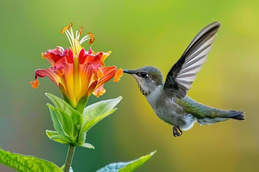 Hummingbird Sipping Nectar from  Flower Nature Background photo