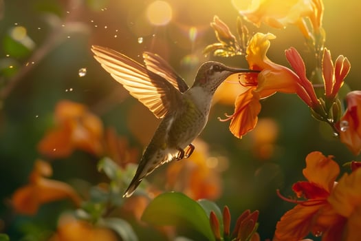 Hummingbird Sipping Nectar from  Flower Nature Background photo