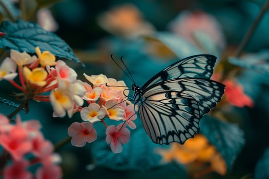 Butterfly Sipping Nectar from Blossom Nature Background photo