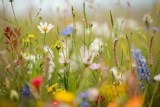 Nature Background of Tiny Wildflowers Blooming in a Meadow photo