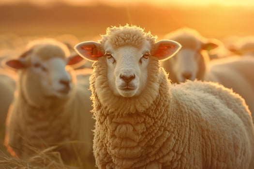 Sheep in the Early Morning Light with Nature Background photo