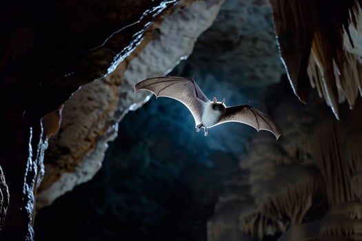 bat flying through a moonlit cave nature background photo