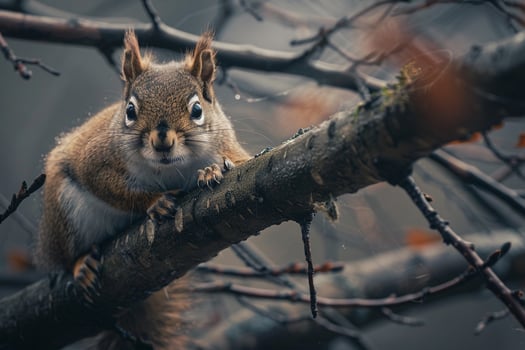 Curious Squirrel Perched on a Tree Branch Inspecting Its Surroundings Background photo