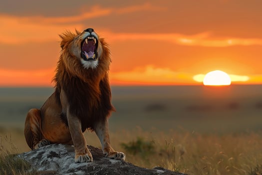 Lion Roaring on a Hilltop at Dawn Nature Background photo