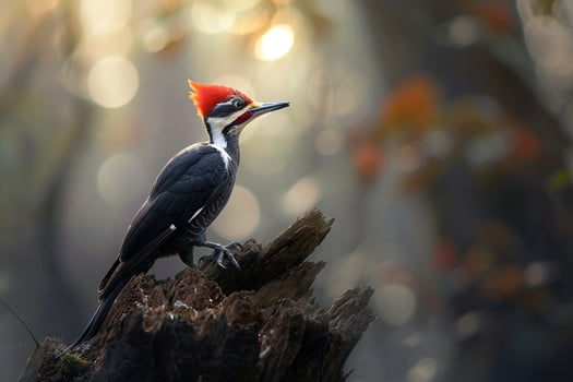 Pileated Woodpecker Drumming on Tree Trunk   Nature Background photo