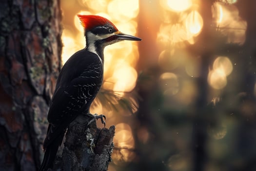 Pileated Woodpecker Drumming on Tree Trunk   Nature Background photo