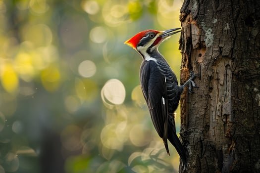 Pileated Woodpecker Drumming on Tree Trunk   Nature Background photo
