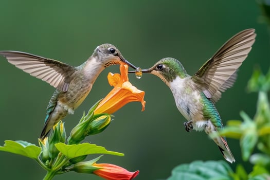 Ruby Throated Hummingbird Sipping Nectar from Trumpet Vine   Nature Background photo