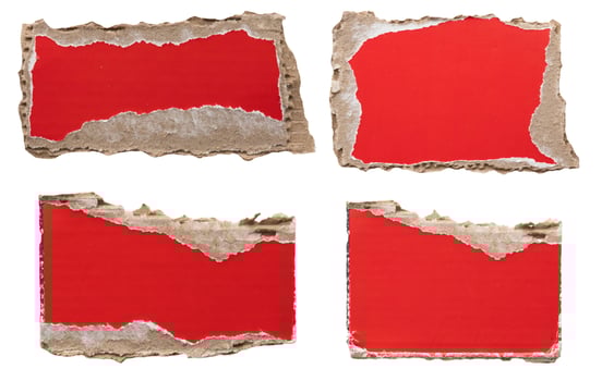 piece of red cardboard paper tear isolated on white background photo