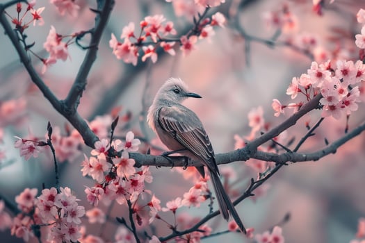 White Bellied Go Away Bird Resting Among Cherry Blossoms Background Nature photo