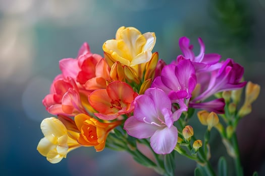 Nature Background of Freesia Flowers with Blooms photo