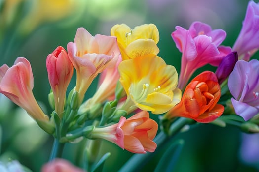 Nature Background of Freesia Flowers with Blooms photo