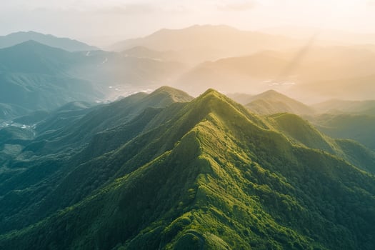 Aerial View of Mountain Ridge from Above with Nature Background. Mountain Ridge. Nature Landscape. Aerial Ridge View. Nature Peaks photo