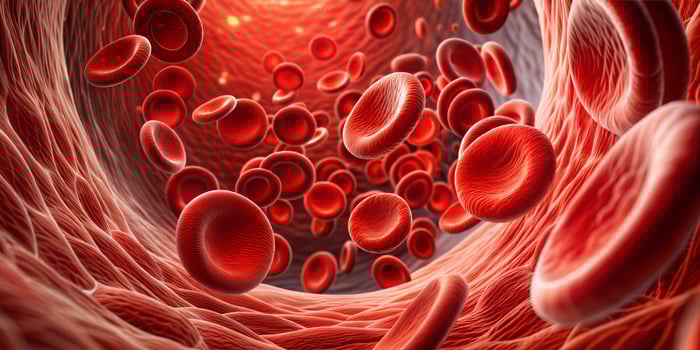 Red blood cells move through blood vessels. photo