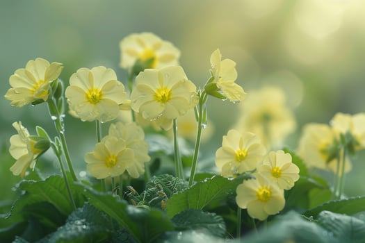 Yellow Primrose Flowers in a Lush Garden Background Nature photo