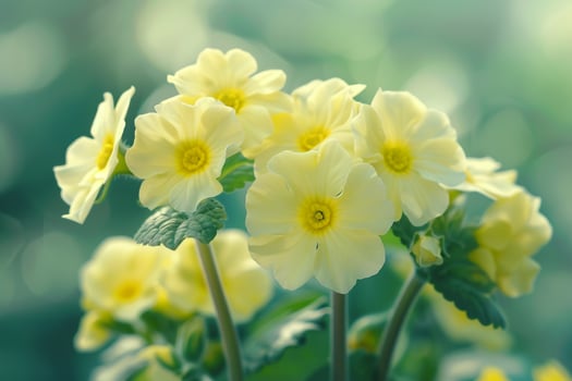 Yellow Primrose Flowers in a Lush Garden Background Nature photo