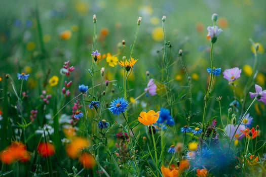 Wildflowers in Green Grass with a  Nature Background photo