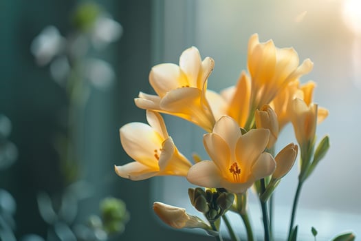 Yellow Freesia Flowers in Bloom Nature Background photo