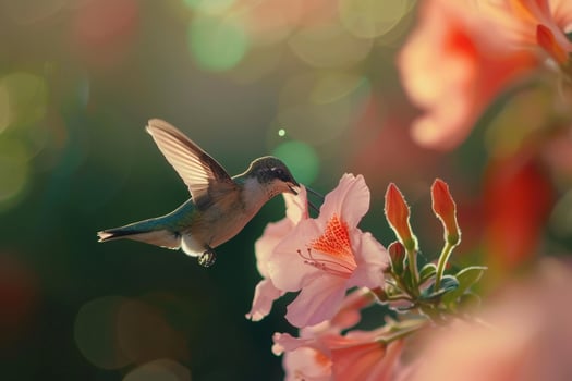Nature Background of a Hummingbird Feeding on Nectar from a  Pink Flower Background Nature photo