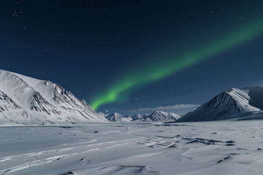 Aurora borealis dancing over snowy mountains. background. Nature photo