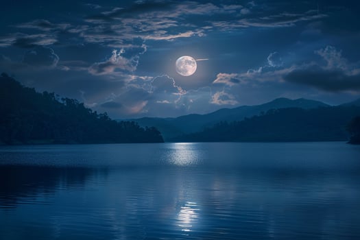 Full Moon Illuminating Clouds Over Tranquil Lake Nature Background photo