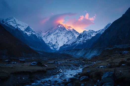 Snow Capped Mountain Range at Sunrise Nature Background photo