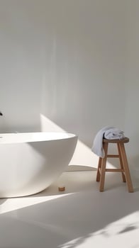 Modern Minimalistic Bathroom Featuring Oval Freestanding Bathtub With Natural Light photo