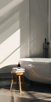 Modern Minimalistic Bathroom With Oval Freestanding Bathtub And Natural Light photo