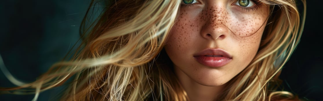 Young Girl With Freckles and Long Hair Captured in Soft Light photo