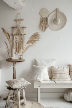 Boho Living Room With Natural Decor and Cozy Textiles photo